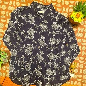COLDWATER CREEK Navy Floral Button Up